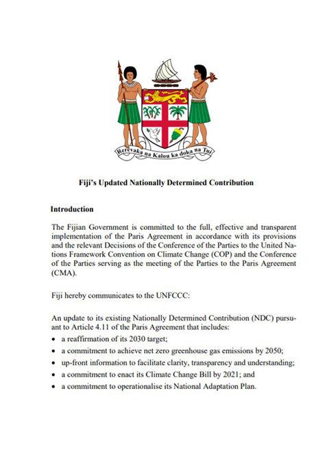 Fiji&rsquo;s Updated Nationally Determined Contribution [Fiji&rsquo;s Updated NDC 2020]